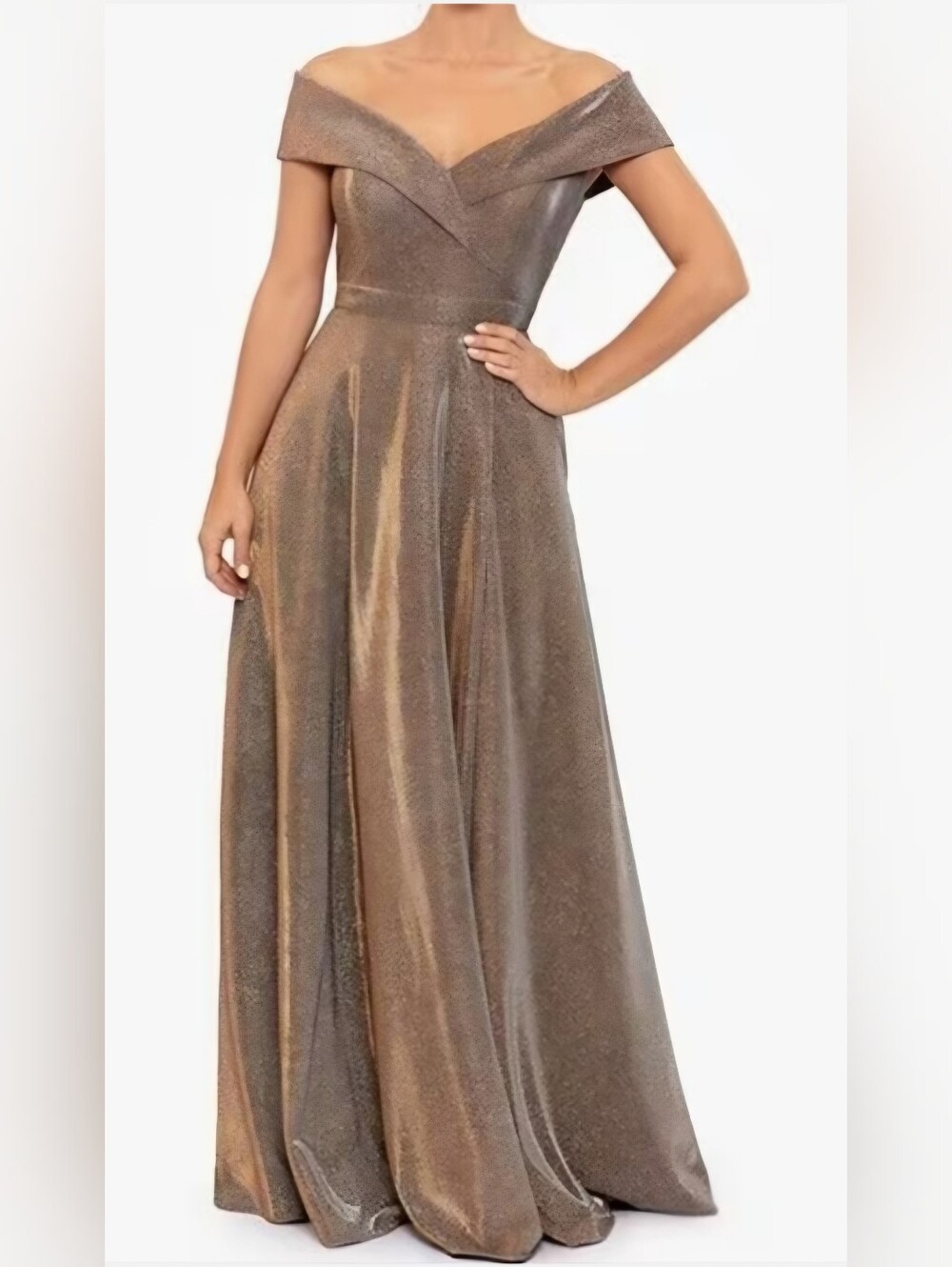 X Escape ff-Shoulder Metallic Bronze Evening Gown 18W